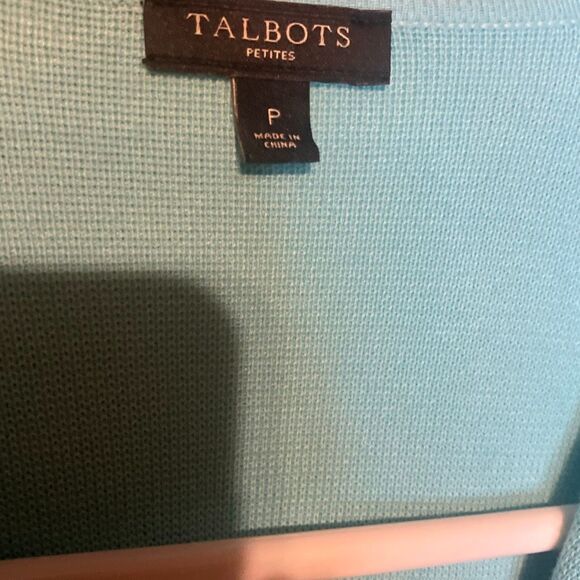 Talbots baby blue knit sweater with pockets size P (small)  #756 - Picture 6 of 6